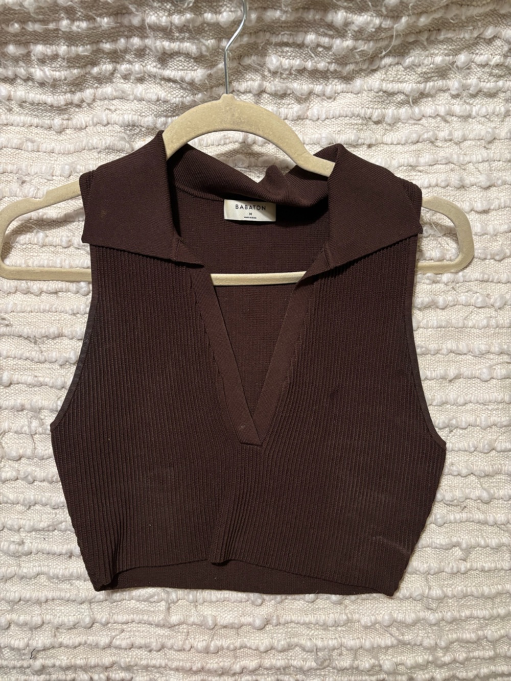 Babaton Chocolate Brown Ribbed V-Neck Sweater